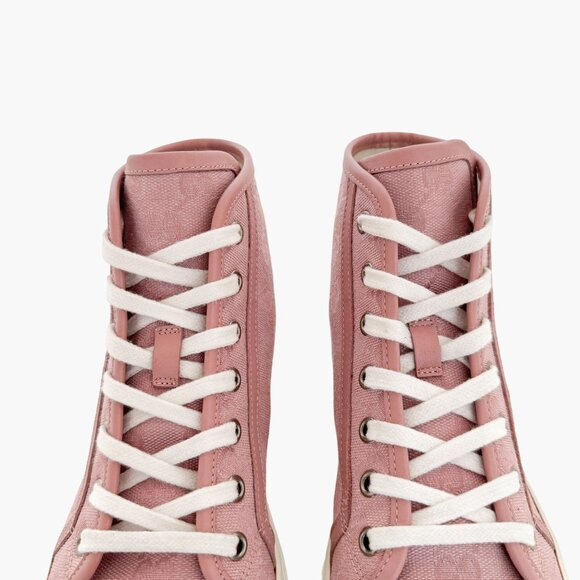 Gucci Rebel High Top GG Sneakers EU 37 US 7 Pink Monogram Canvas Lace Up Cap Toe - Picture 5 of 13